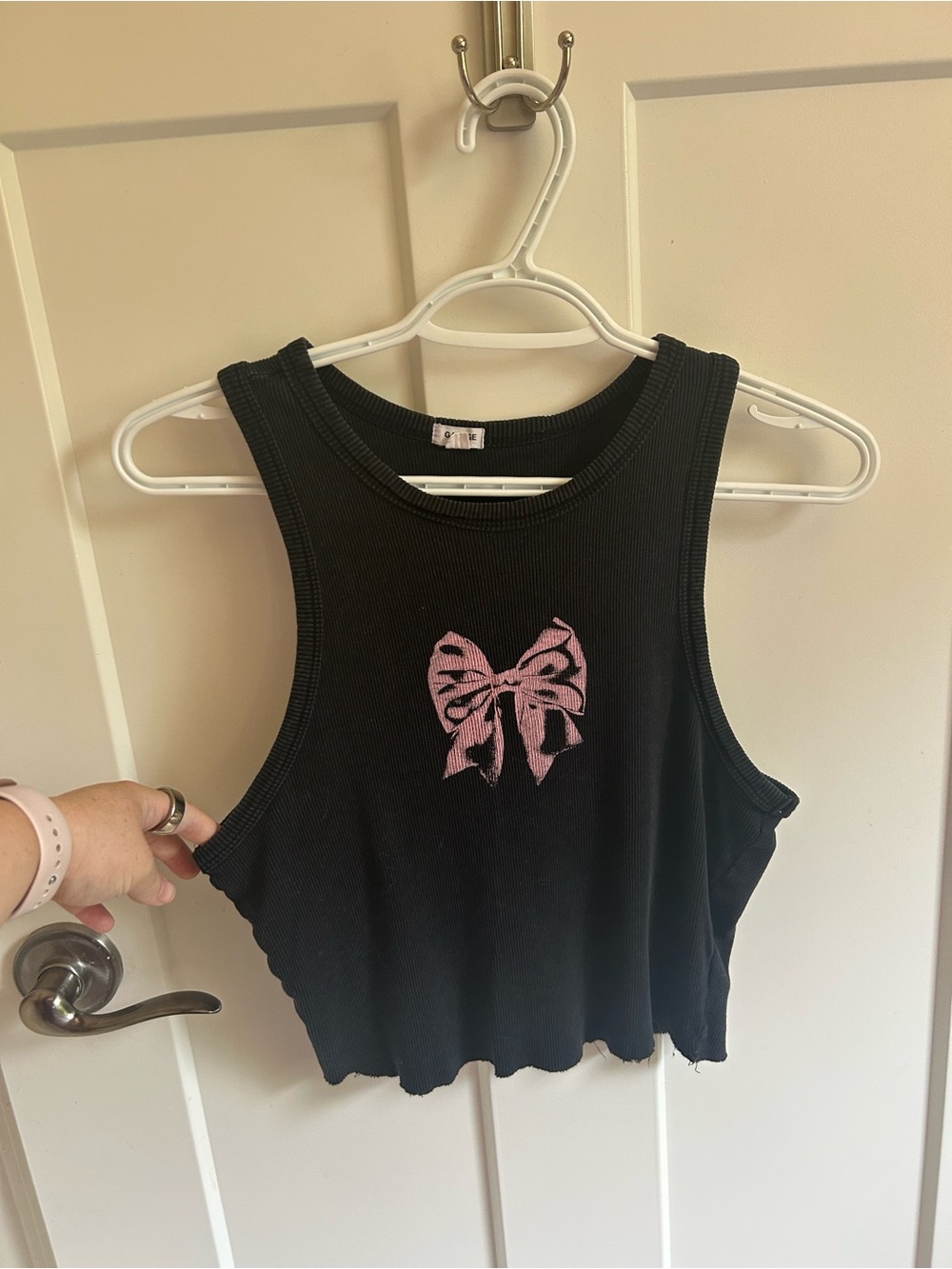 Garage Black Tank with Pink Bow